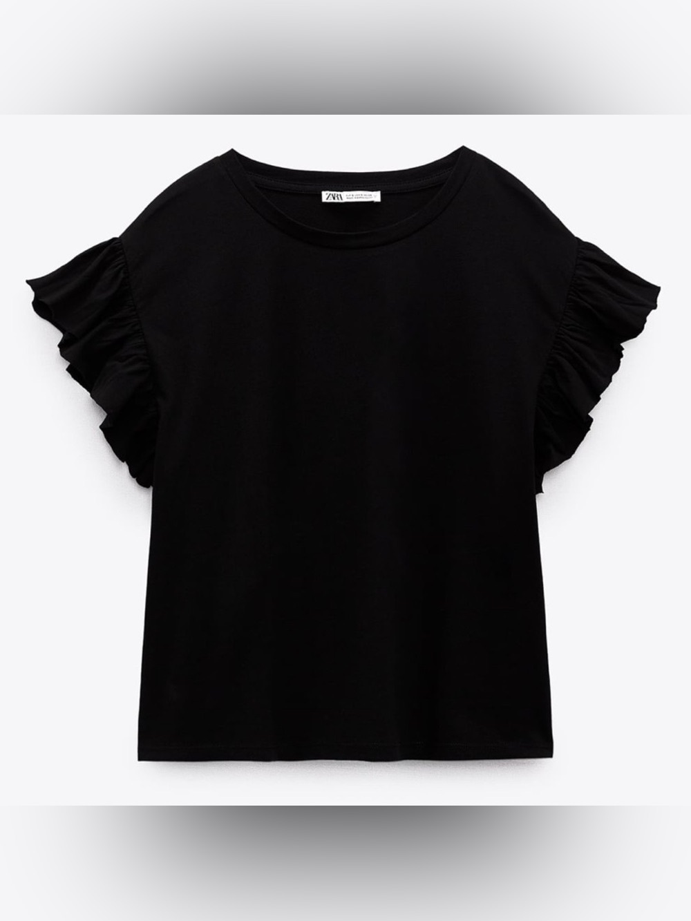 ZARA Black Ruffle Sleeve Short-Sleeve Tee size Small